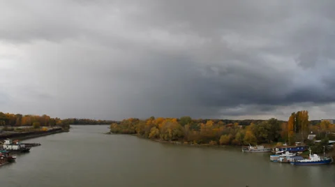 Panorama view from the bridge over the river Stock Footage 32845559