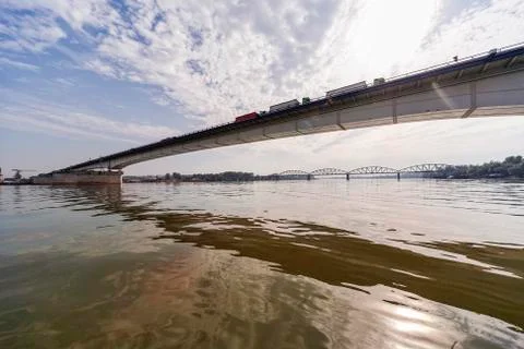 Panorama view on bridge over the river Stock Photos