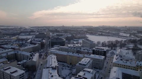 Panorama view of city during winter. Helsinki winter by drone 스톡 동영상 235371089