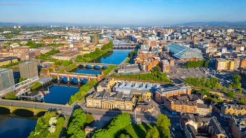 Panorama view of Clyde river in Central glasgow, Scotland Stock Photos