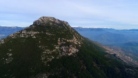 Panorama view from flying drone over magnificent green Taurus Mountains with Stock Footage 86537544