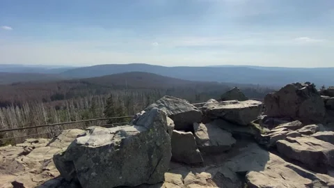 Panorama view Harz mountain range dry forest landscape Germany stock footage Stock Footage 131557139