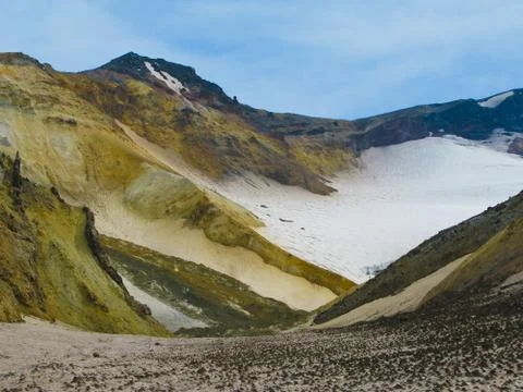 Panorama view inside crater of Mutnovsky volcano, Kamchatka, Russia Foto stock