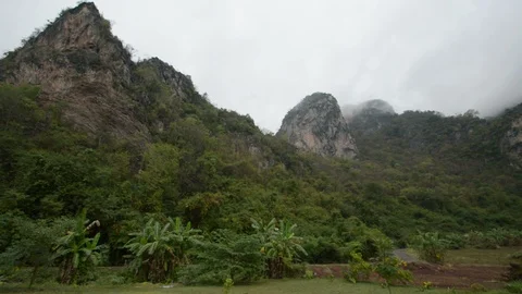 Panorama view of land scape field with mountain at Uthai thani Stock Footage 101268617