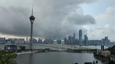 Panorama view of Macau skyline on a cloudy morning Stock Footage 271237036