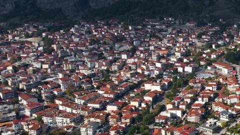Panorama view of the monastery and city meteora Kalabaka Stock Footage 306552346