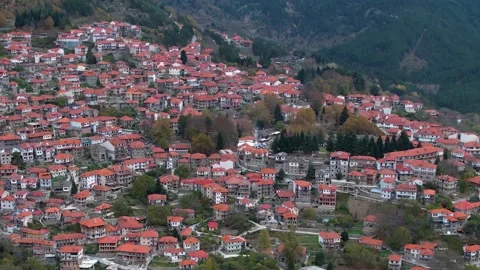 Panorama view of the monastery and city Metsovo Stock Footage 306552914