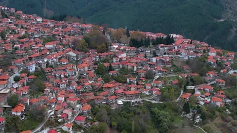Panorama view of the monastery and city Metsovo Stock Footage 306556980