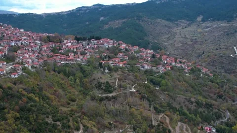Panorama view of the monastery and city meteora Kalabaka Vídeos de archivo 306574377