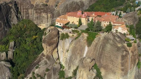 Panorama view of the monastery and city meteora Kalabaka Stock Footage 306673274