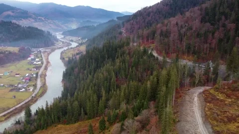 Panorama View Mountain River Valley 스톡 동영상 143636276