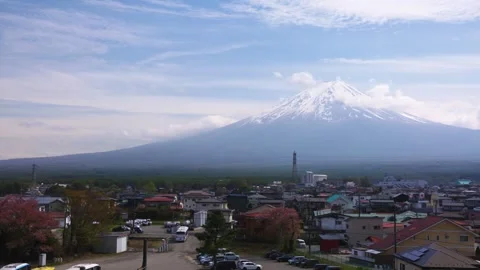 Panorama View of Mt Fuji with Snow Cap in Spring, Kawaguchiko Japan Stock Footage 340780250