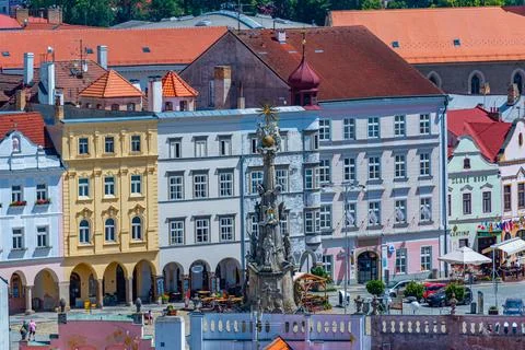 Panorama view of namesti miru square in Czech town Jindrichuv Hr Stock Photos