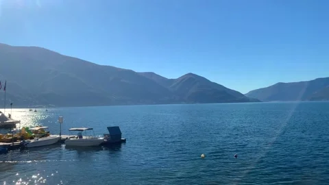 Panorama View over Alpine Lake Maggiore with Mountain in a Sunny Day in Ascona Stockbeeldmateriaal 164517869