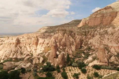 Panorama from a view point in the Red Valley, Kizilcukur Vadisi onto grape .. Stock Photos