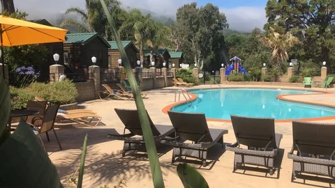Panorama view of pool area at resort Stock Footage 113848684