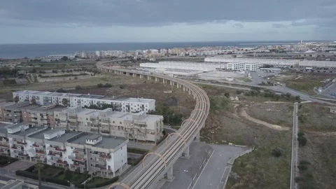 Panorama View of rail line with the view of Bari city Stock Footage 124902429