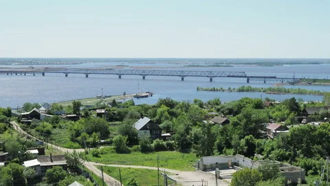 Panorama with a view of the railway bridge Stock Footage 131464302