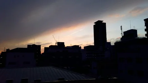 Panorama-view of the sunset in Osaka Stock Footage 109036848