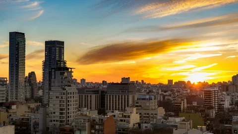 Panorama view of a sunset over Buenos Aires Stock Footage 91937837