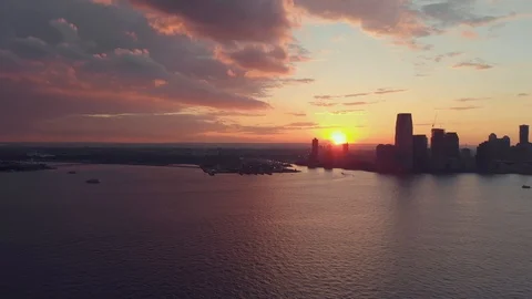 Panorama view of sunset over New York Stock Footage 93246960