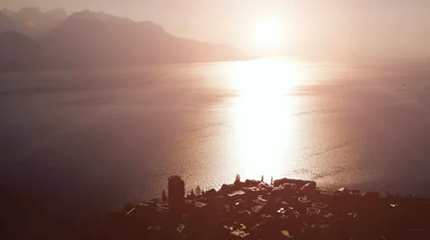 Panorama view. sunshine magic hour. water surface. sunset water reflection Video stock 37993244