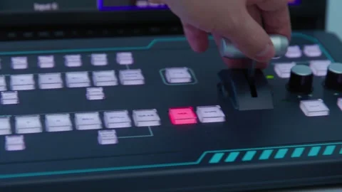 A panorama view of switching buttons on a control panel Stockbeeldmateriaal 335065953