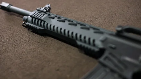 Panorama view of tactical gun on the table Stock Footage 91978678