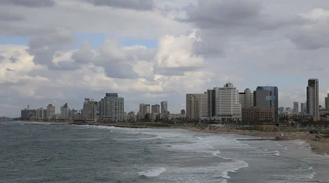 Panorama view of Tel Aviv on a cloudy day Stock Footage 57744853