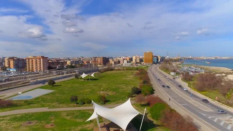 Panorama view of the tiled road along the sea coast of Bari, Puglia, Italy Stock Footage 123283532