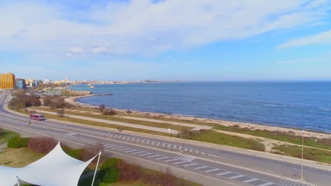 Panorama view of the tiled road along the sea coast of Bari, Italy Stock Footage 123283564