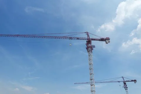 Panorama view at workers are working on large construction sites and many c.. Stock Photos