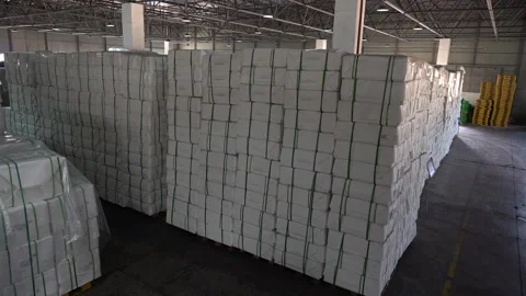 Panorama of a warehouse with pressed paper. Stock Footage 130835701