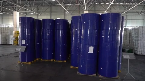 Panorama of a warehouse with roll paper. Stock Footage 130835722