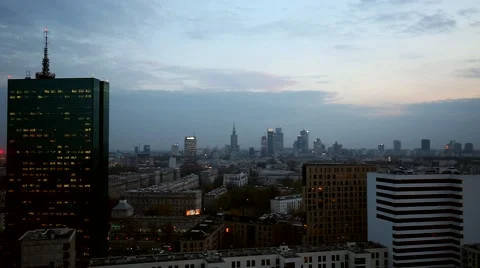 Panorama of Warsaw at dusk Stock Footage 43424785