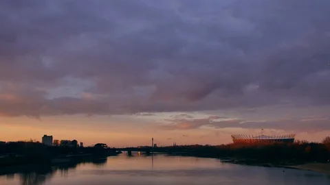 Panorama of Warsaw at sunset light. Stockbeeldmateriaal 100126397