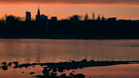 Panorama of Warsaw at sunset light. Stock-Footage 100128701