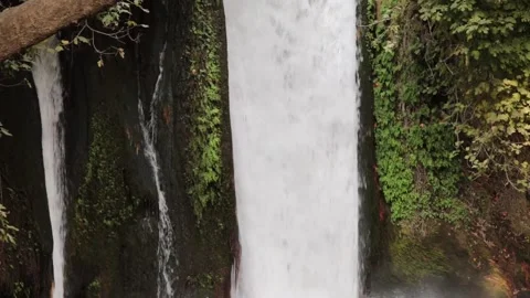 Panorama of the waterfall. Camera movement from top to bottom Stock Footage 149346130