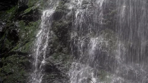 Panorama of the Waterfall, a stormy stream of falling icy water Stock Footage 137920041
