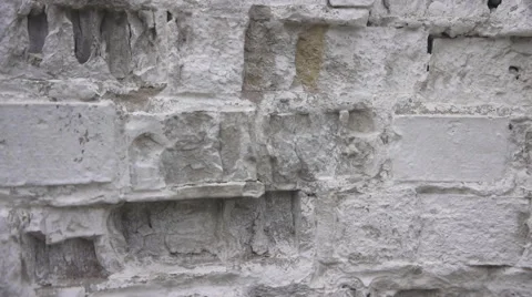 Panorama Of White Chipped Brick Wall Close Up Stock Footage 65289577