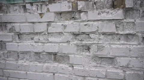 Panorama Of White Chipped Brick Wall Stock Footage 65289690