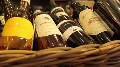 Panorama wine bottles Stock Footage