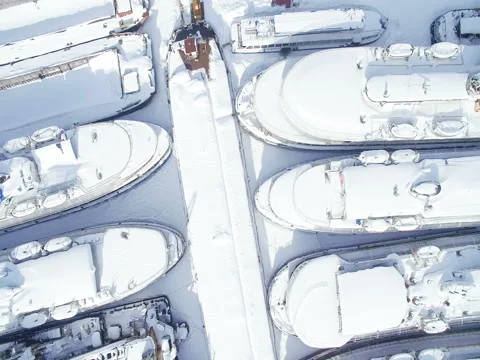 Panorama of  winter backwater with barges 스톡 동영상 74007889