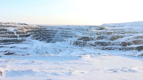 Panorama of a winter inactive quarry for mining. Stock Footage 124192507