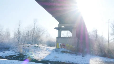 Panorama of a winter landscape on bridge Stock Footage 60444935