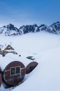 Panorama of winter mountains Stock Photos