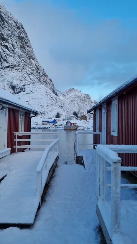 Panorama winter view of Hamnoy or Hamnøy fishing village on Lofoten Islands Video stock 319848609