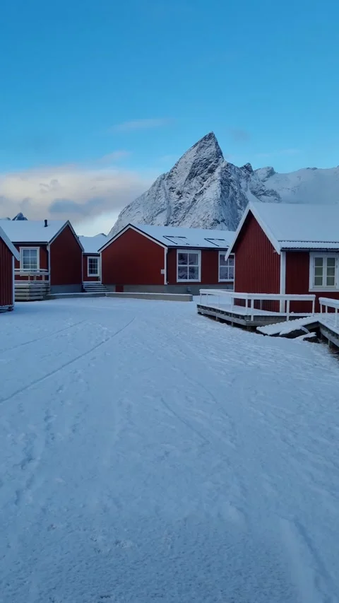 Panorama winter view of Hamnoy or Hamnøy fishing village on Lofoten Islands Video stock 319848611