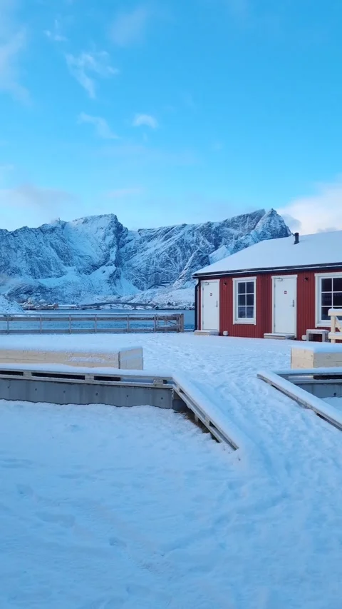Panorama winter view of Hamnoy or Hamnøy fishing village on Lofoten Islands Video stock 319848616