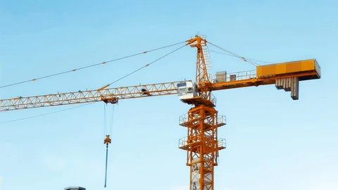 Panorama of a working crane against a beautiful sky Stock Footage 89498883